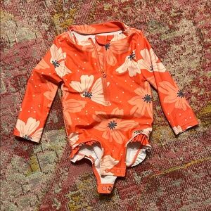 Floral Orange Kids Swim One Piece